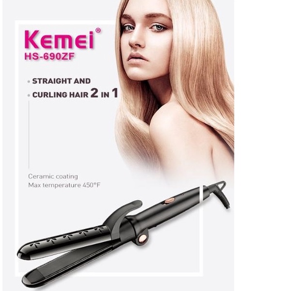 Máy Kẹp Kiêm Uốn Tóc Kemei HS-690ZF Có 2 Mức Nhiệt