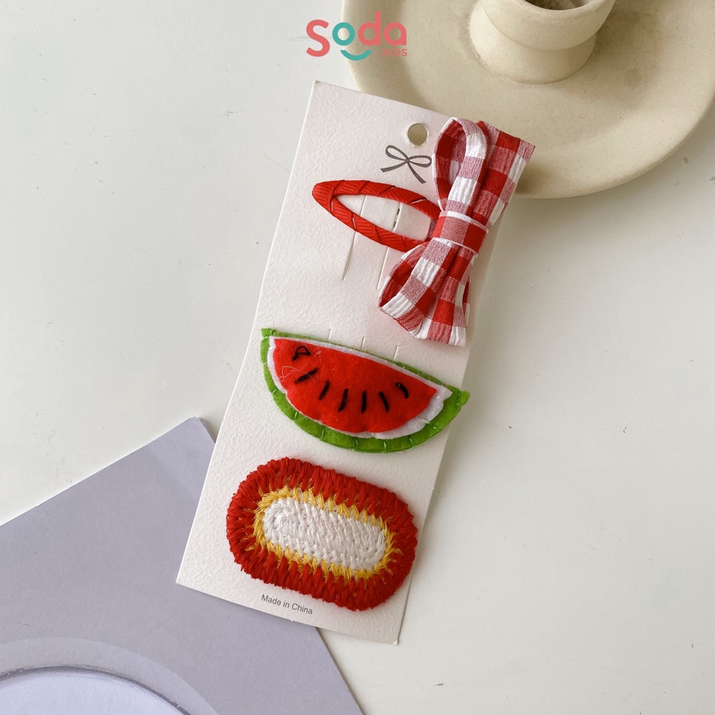 Kẹp tóc cho bé gái SODA KIDS tông đỏ dễ thương nổi bật sét 3 chiếc