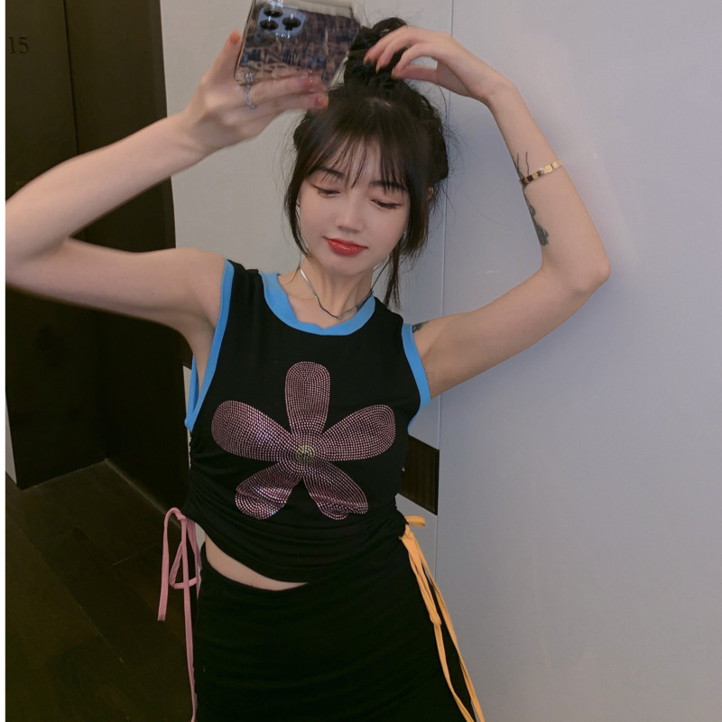 Áo Hai Dây Đính Hoa Phong Cách Harajuku Xinh Xắn Cho Nữ