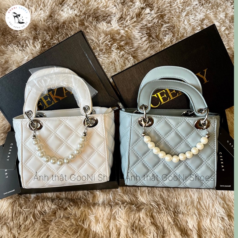 Túi đeo chéo trần trám CeeKay, túi xách cho nữ mix dây ngọc, quai tròn sang trọng hottrend 2022