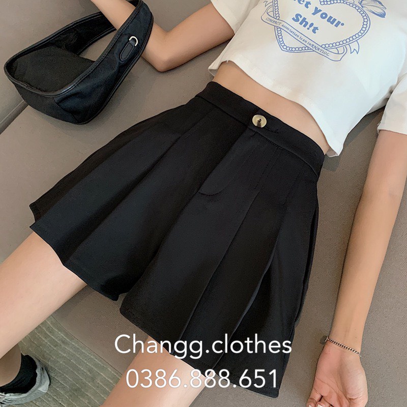 Quần Đùi Nữ Ống Rộng Xếp Ly Dáng Xòe Chun Lưng Chất Tuyết Mưa