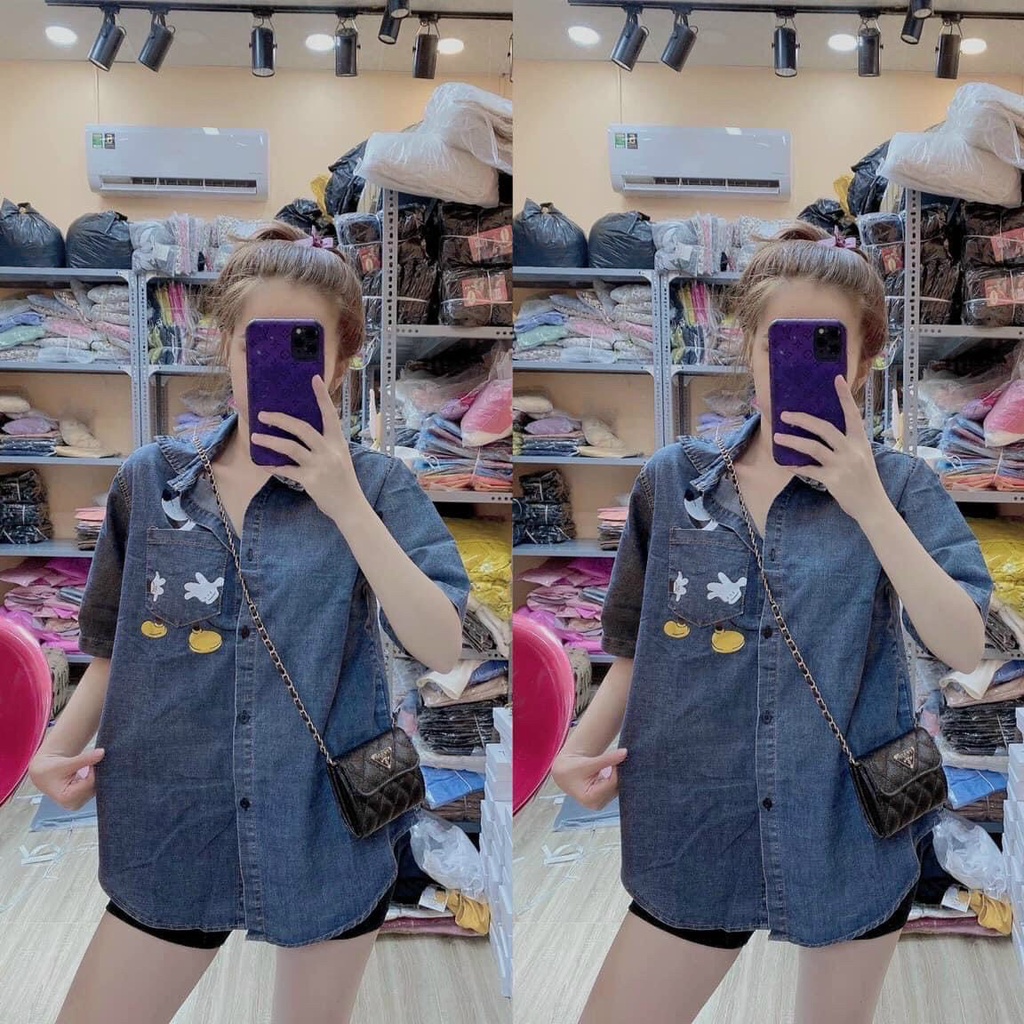 Áo sơ mi jean chuột túi n y xinh xắn form rộng h