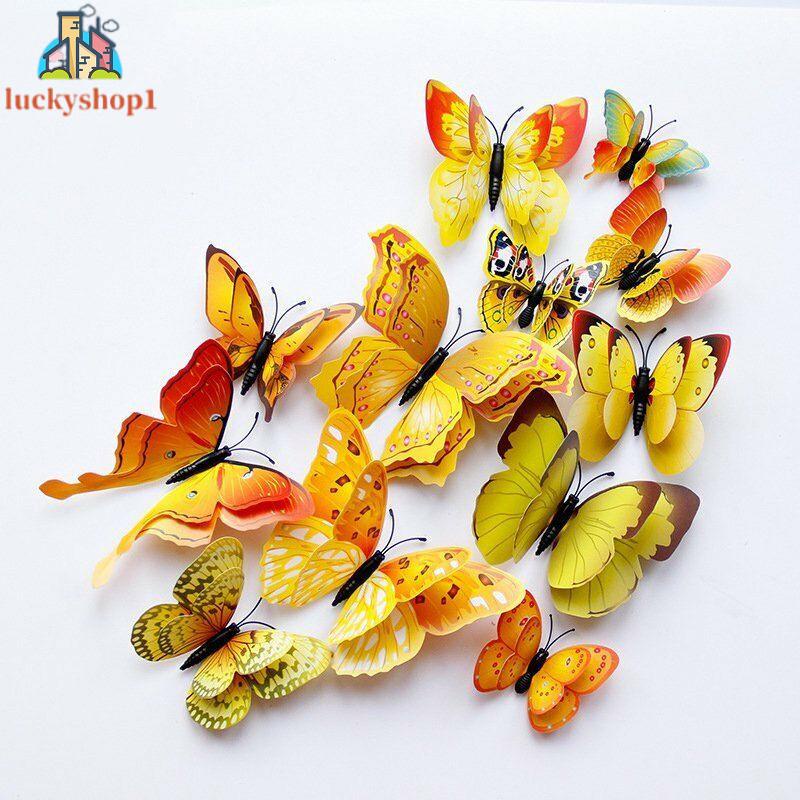 12 Bươm Bướm Dán Tường 3D Bằng Nhựa PVC Nhiều Màu Sắc Để Lựa Chọn Cho Phòng Trẻ Em #An#44635#D526c5