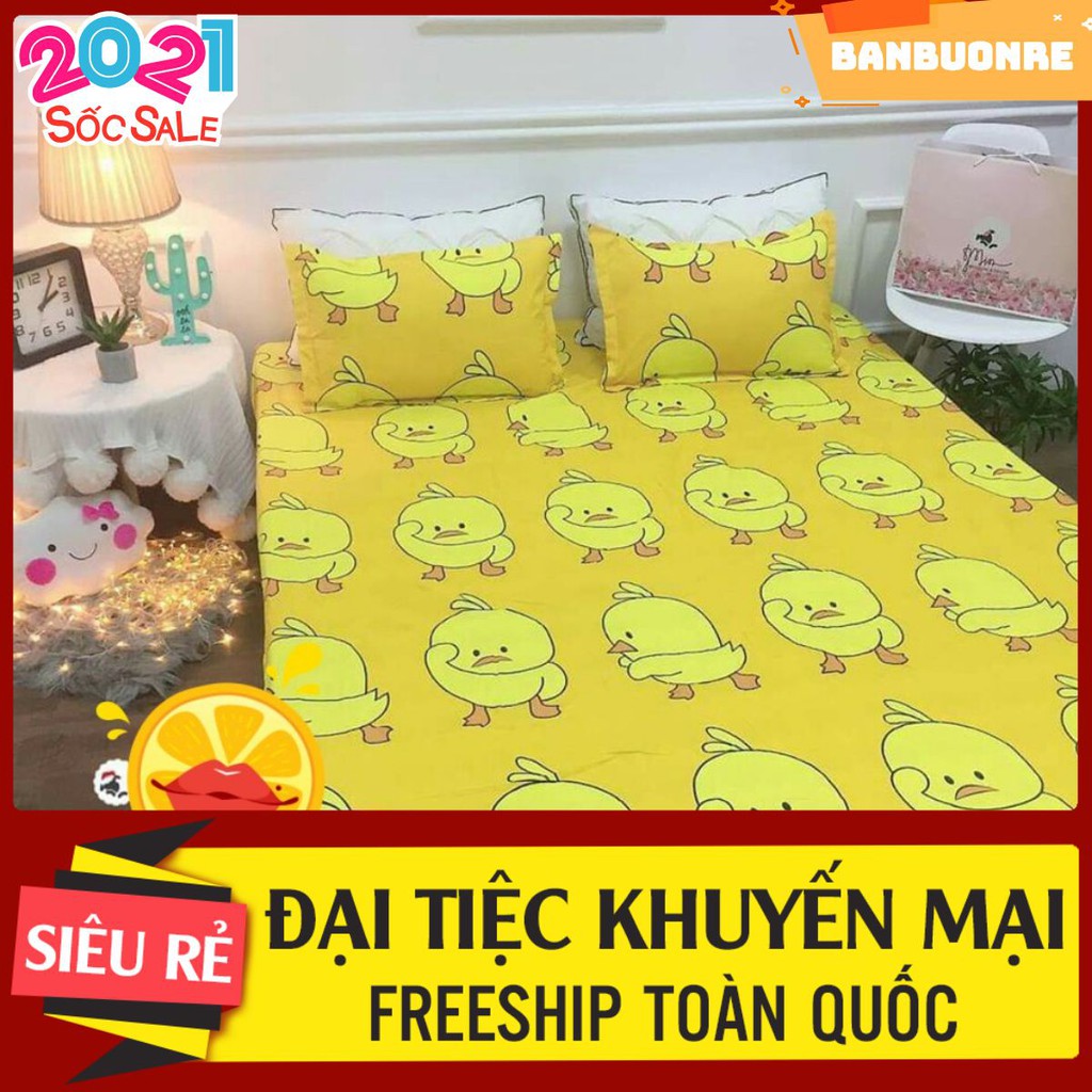 Bộ ga gối 3 món cotton poly giường 2M2 mẫu vịt vàng mới