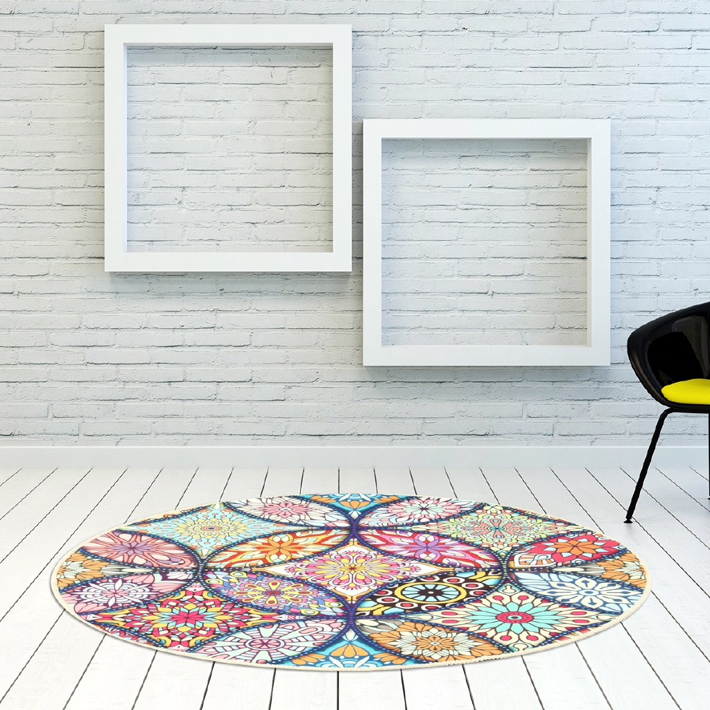 Thảm trải sàn hình tròn họa tiết hoa Mandala xinh xắn 60 / 80 / 100 / 120cm