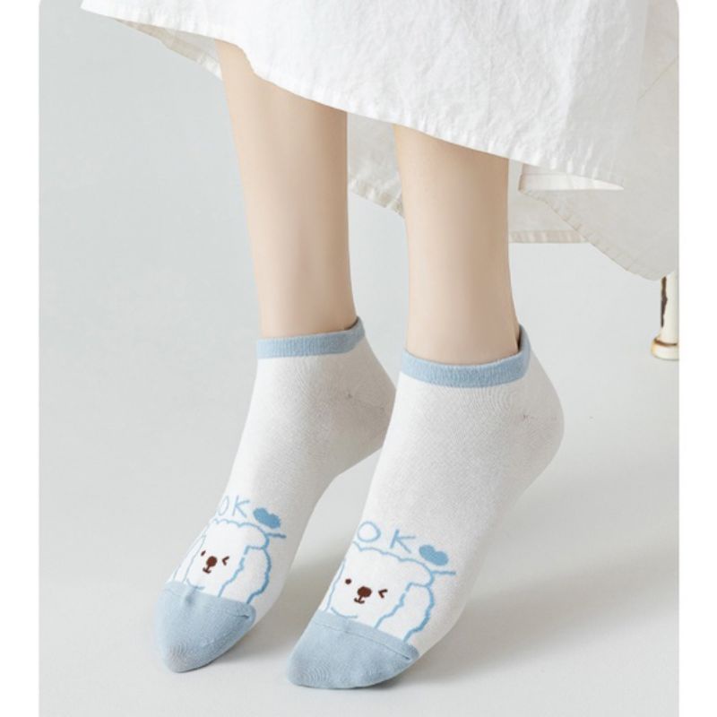 Tất Vớ Nữ Cổ Ngắn Họa Tiết Gấu Xanh Dễ Thương (TN037)