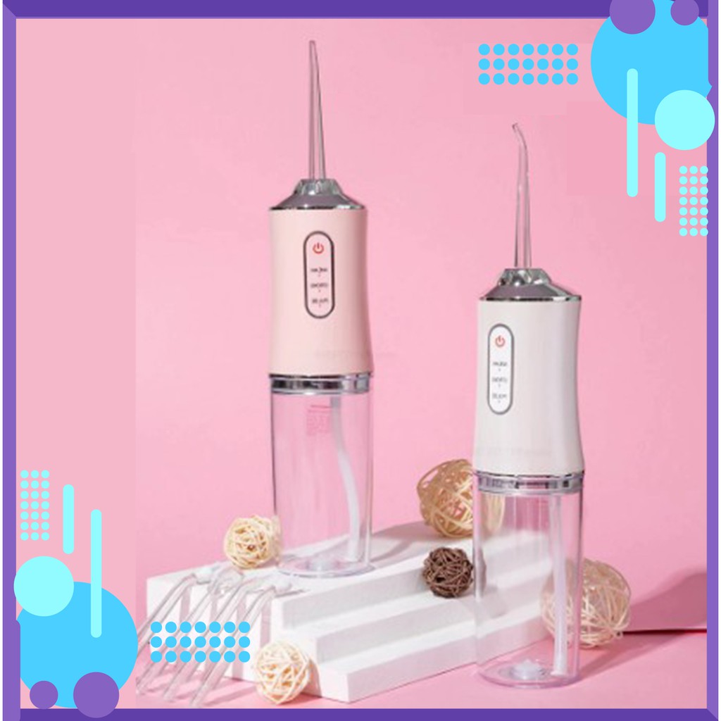 Tăm nước Oral Irrigator, máy tăm nước cầm tay nhỏ gọn, vệ sinh răng miệng cực sạch, Sạc Pin USB, Tặng 4 Đầu Chuyên Dụng