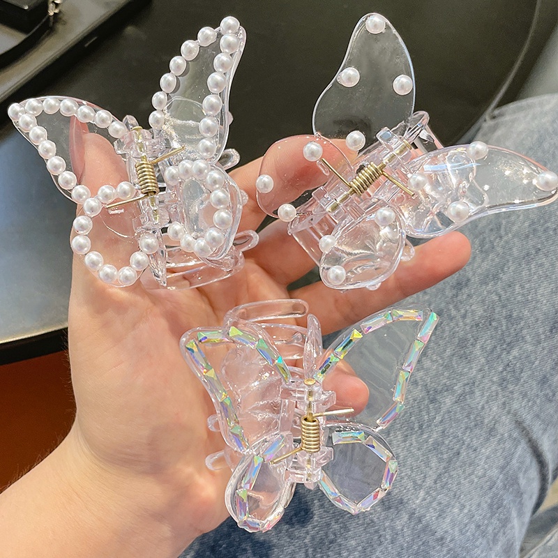 Kẹp Tóc Hình Bướm Trong Suốt Đính Ngọc Trai Phong Cách Hàn Quốc Thời Trang