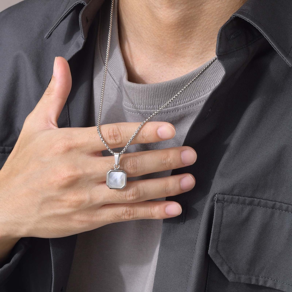 Vnox Vòng cổ Mặt Vỏ Sò Vuông 15mm Thời Trang Cho Nam