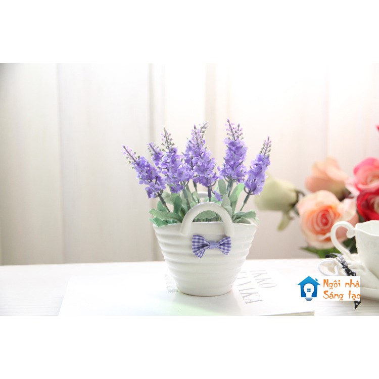 Chậu hoa Lavender giỏ xách