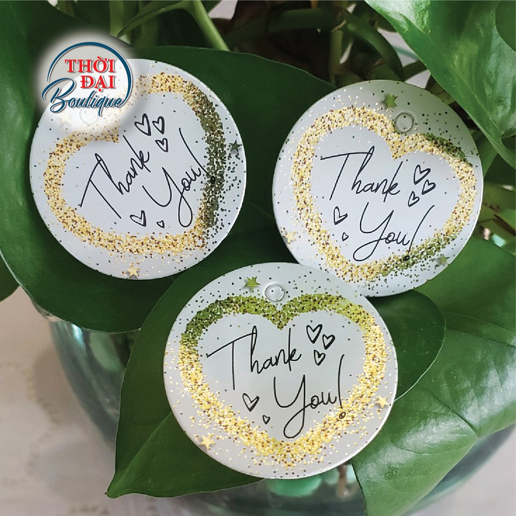100 Tag Nhãn Treo Giấy Lấp Lánh Thank You Tròn Nhỏ 3.5cm