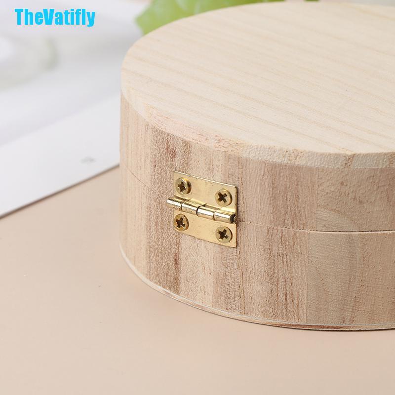 Hộp gỗ tròn đựng trang sức có nắp đậy phong cách vintage cổ điển