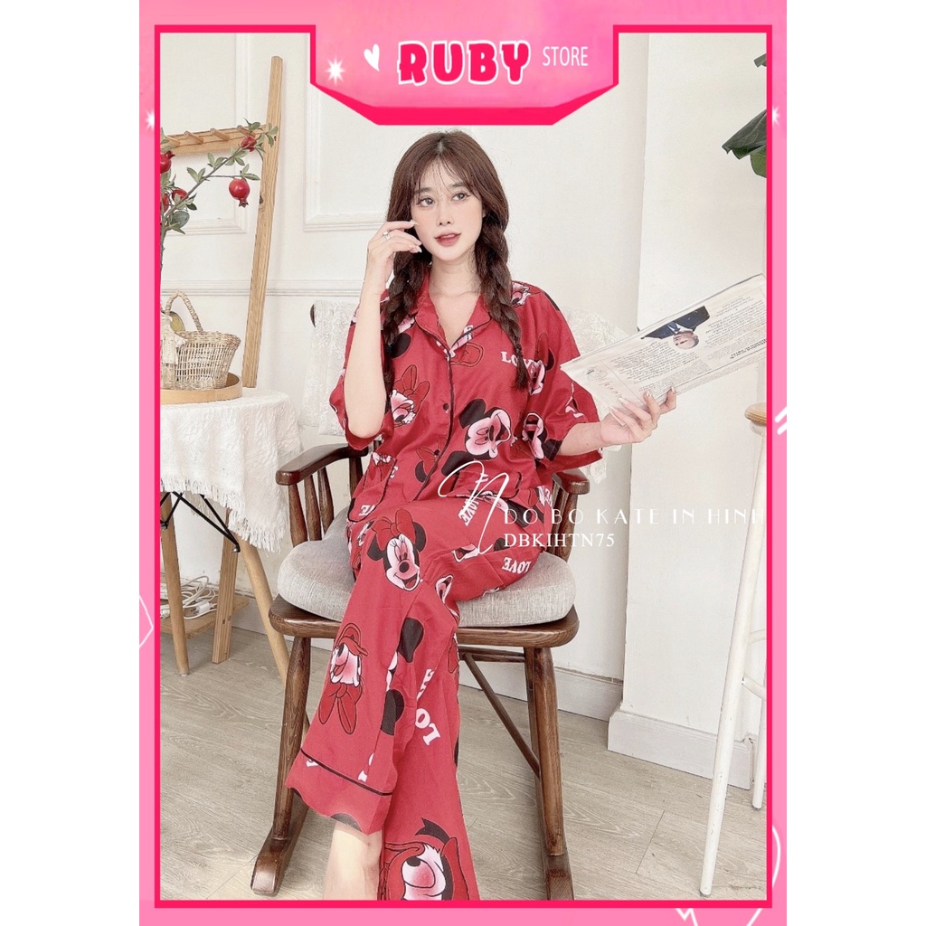 Đồ bộ tay cánh dơi phom to cho nữ mặc nhà chất kate mềm mịn in chuột in hình hoạt hình dễ thương DNKIHTN75