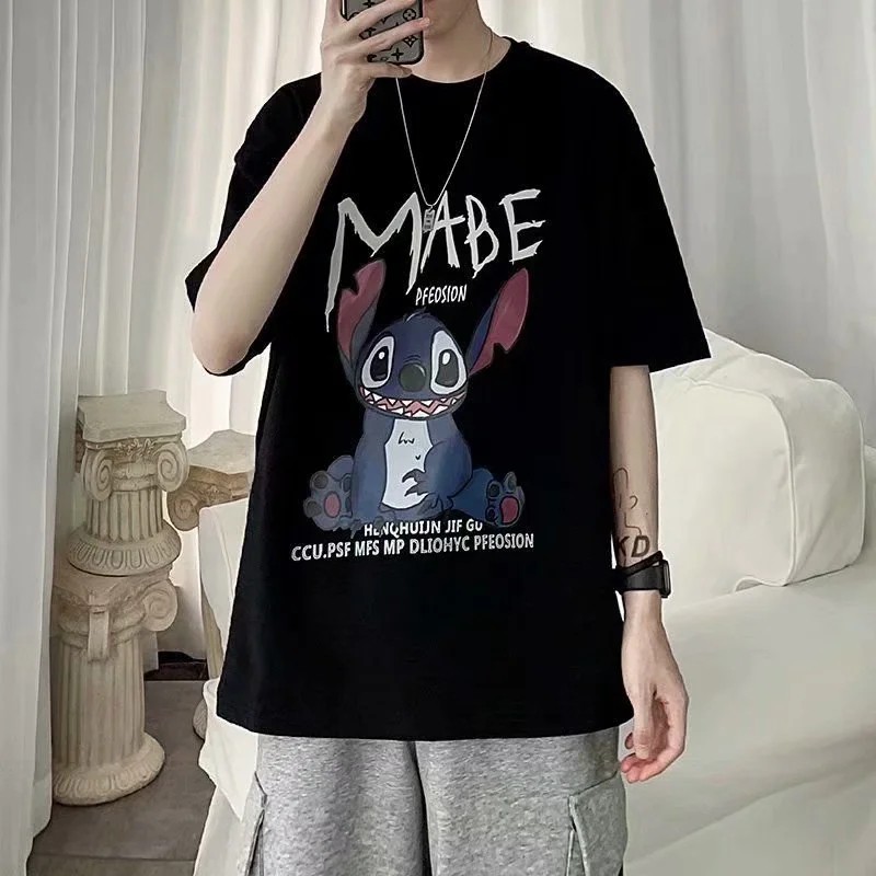 Áo thun tay ngắn dáng rộng in họa tiết hoạt hình 8 màu sắc tùy chọn phong cách Hàn Quốc thời trang cho nam