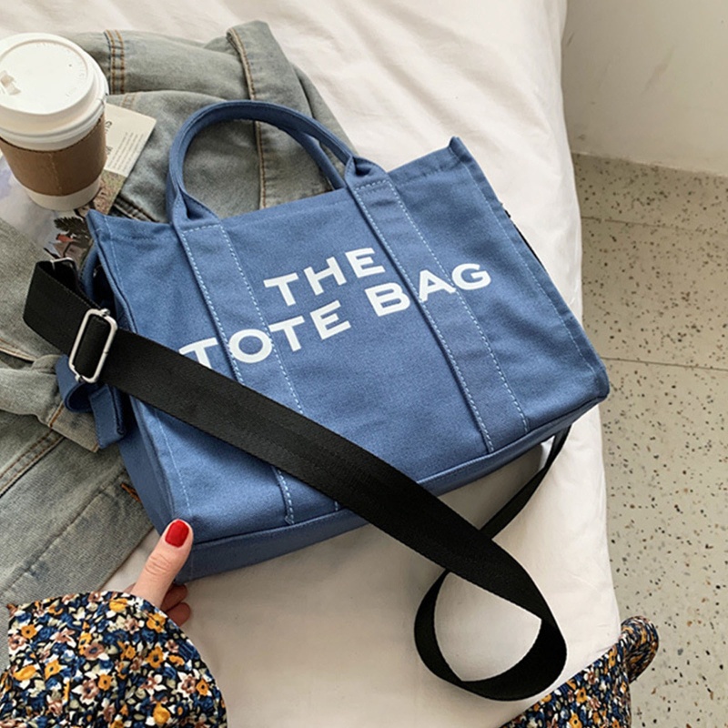 Túi Xách Đeo Vai Vải Canvas In Chữ Đơn Giản Thời Trang Dành Cho Nữ