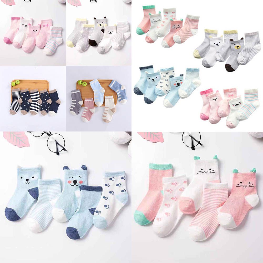 Bộ 5 đôi vớ cotton giữ ấm họa tiết hoạt hình đáng yêu dành cho bé