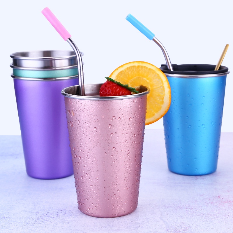 500ML Tái Sử Dụng Cốc Cà Phê Thép Không Gỉ Cốc Cắm Trại Ngoài Trời Bên Du Lịch Mug Uống Nước Trái Cây Trà Ly Bia