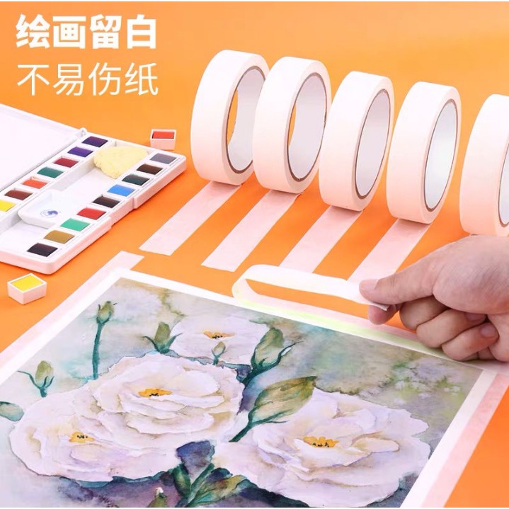 Băng keo giấy 15mm dùng để cố định giấy vẽ, chặn màu nước - acrylic - sơn dầu