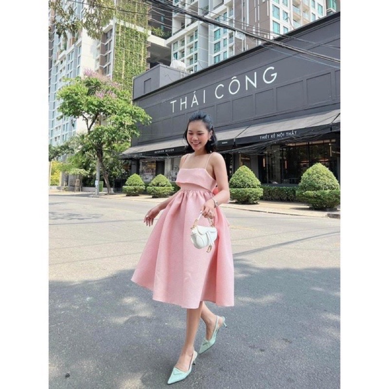 Đầm Babydoll 2 Dây xốp Cột Nơ Lưng Hàng Thiết Kế Cao Cấp