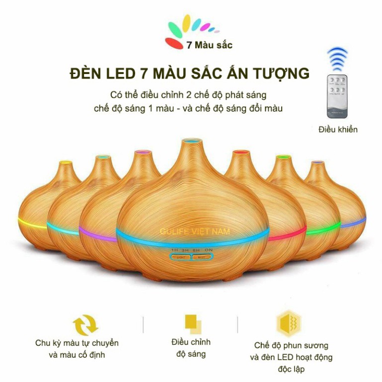 ✅ Máy Xông Tinh Dầu Phun Sương Tạo Độ Ẩm Cổ Cao GULIFE Có Remote Dung Tích 500ml - Tặng Tinh Dầu 10ml - MKT38