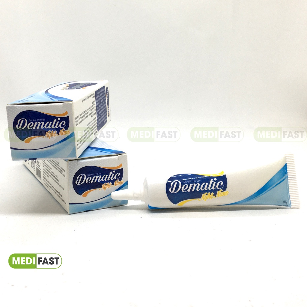 Gel mờ sẹo Dematic, kem làm mềm và ngừa sẹo thâm từ chiết xuất nghệ Nano, Lô hội - Tuýp 15g