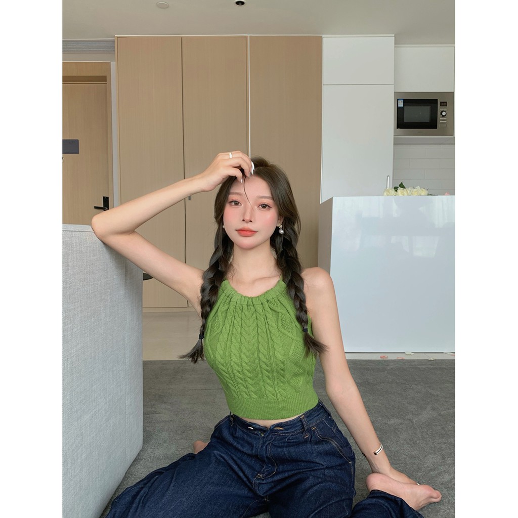 Cocory vn Áo Croptop Dệt Kim Dáng Ôm Thoáng Khí Thời Trang Quyến Rũ Cho Nữ