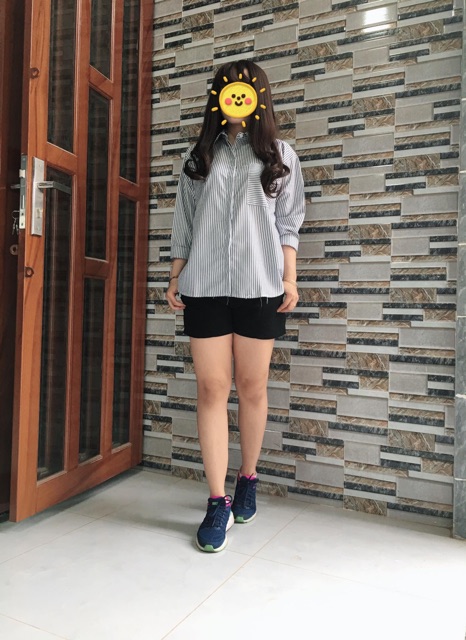 ÁO SƠ MI OVERSIZE SỌC XÁM 1 TÚI