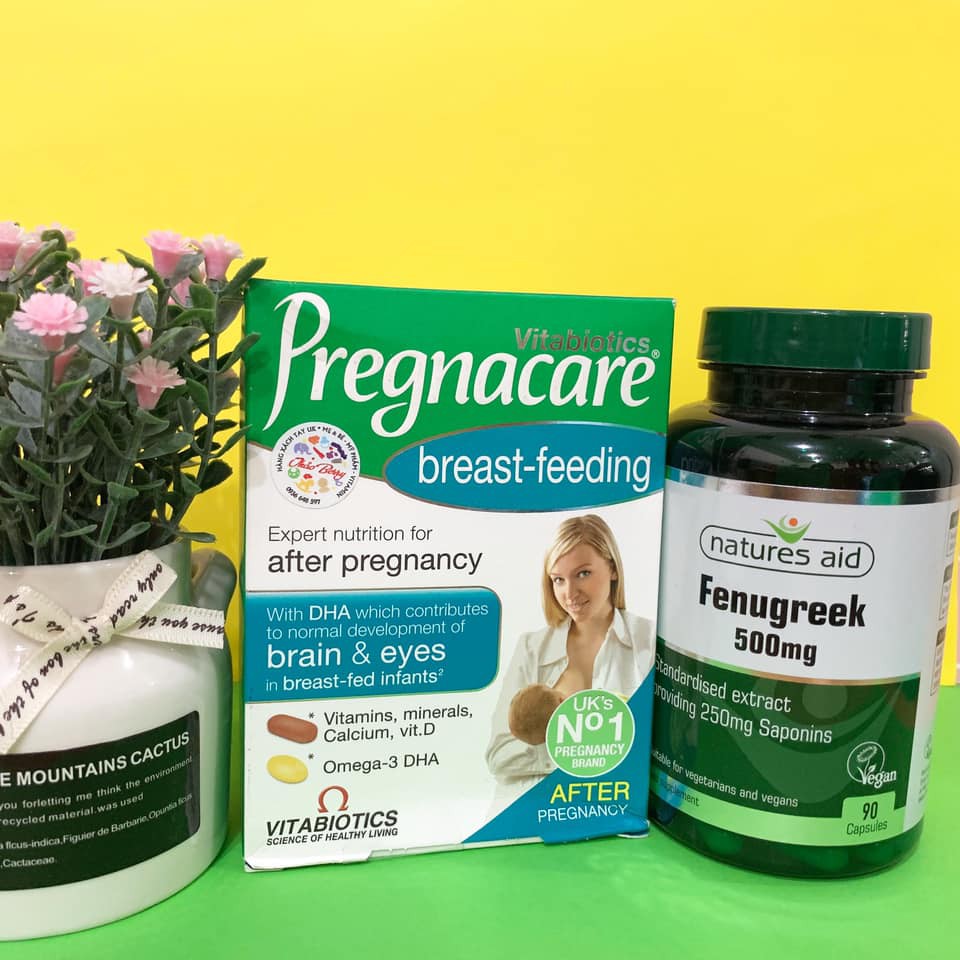 Combo vitamin bú Pregnacare Breast feeding 84 vien và lợi sữa cỏ cà ri Fenugreek 90 vien
