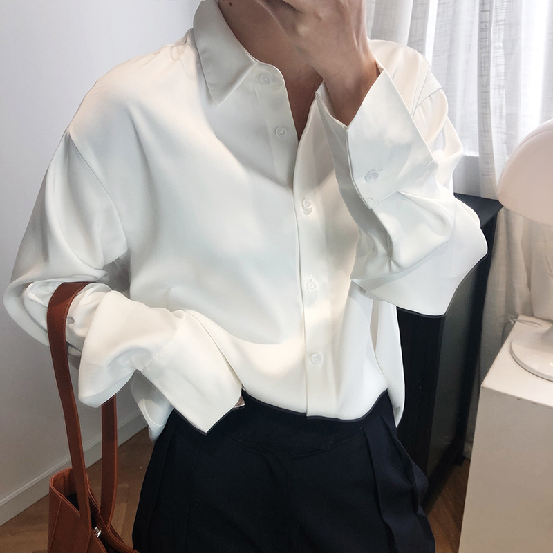 Women white shirt spring and autumn retro chiffon long sleeve Korean loose wild BF design sense | BigBuy360 - bigbuy360.vn