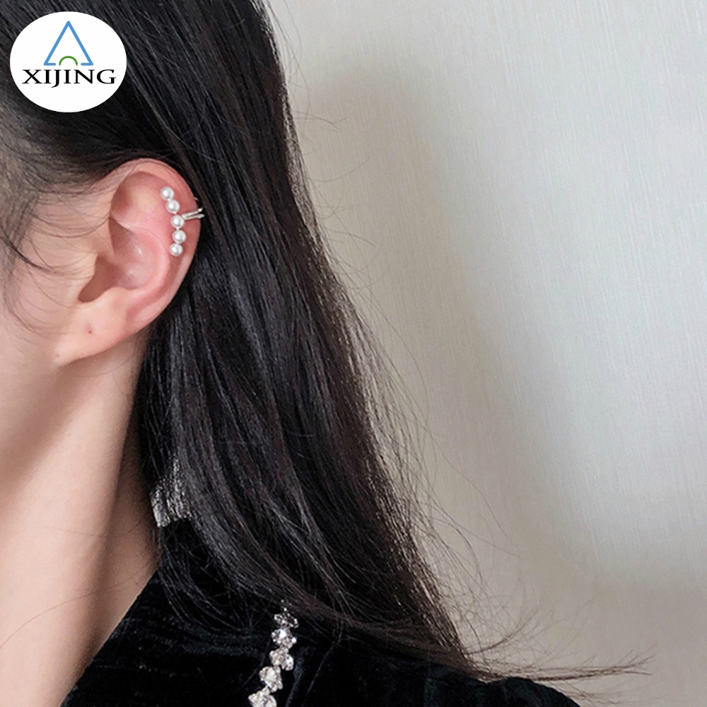 Khuyên kẹp vành tai không đau đính ngọc trai đơn giản thời trang Hàn Quốc