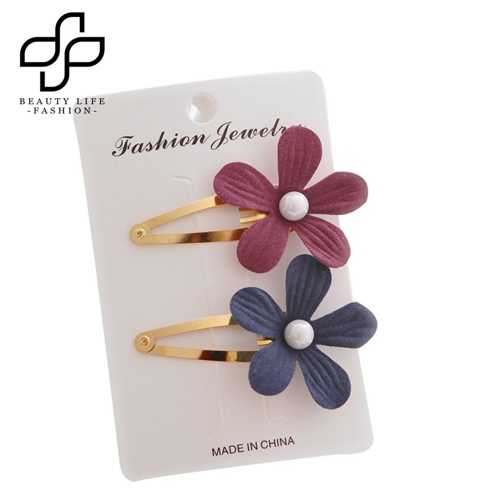 Set 2 Kẹp Tóc Hình Cánh Hoa Đính Hạt Giả Ngọc Trai