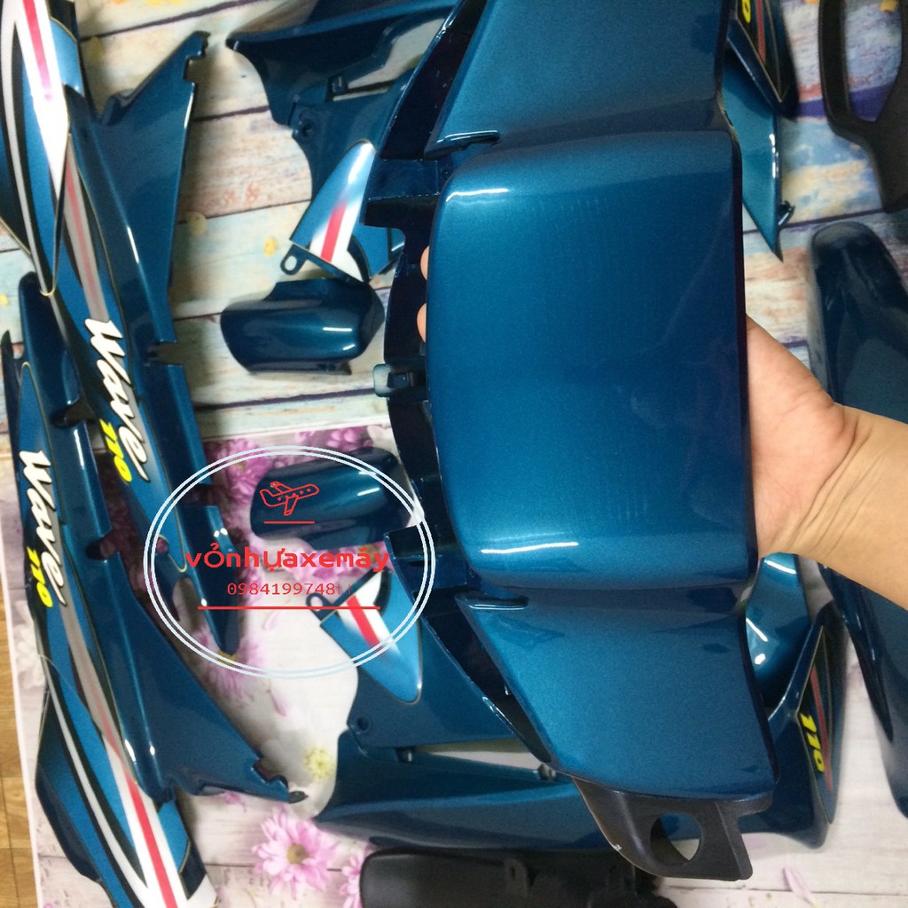 Dàn áo xe WAVE alpha - wave Zx - wave 110 đời 2002-2006, nhựa nguyên sinh ABS màu XANH-CÓ TEM