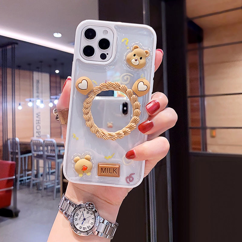 Ốp điện thoại gấu hoạt hình màu laser có gương thích hợp cho Iphone 7/7p/8/8p/X/Xs/Xsmax/Xr/11/12/Mini/Pro/Promax