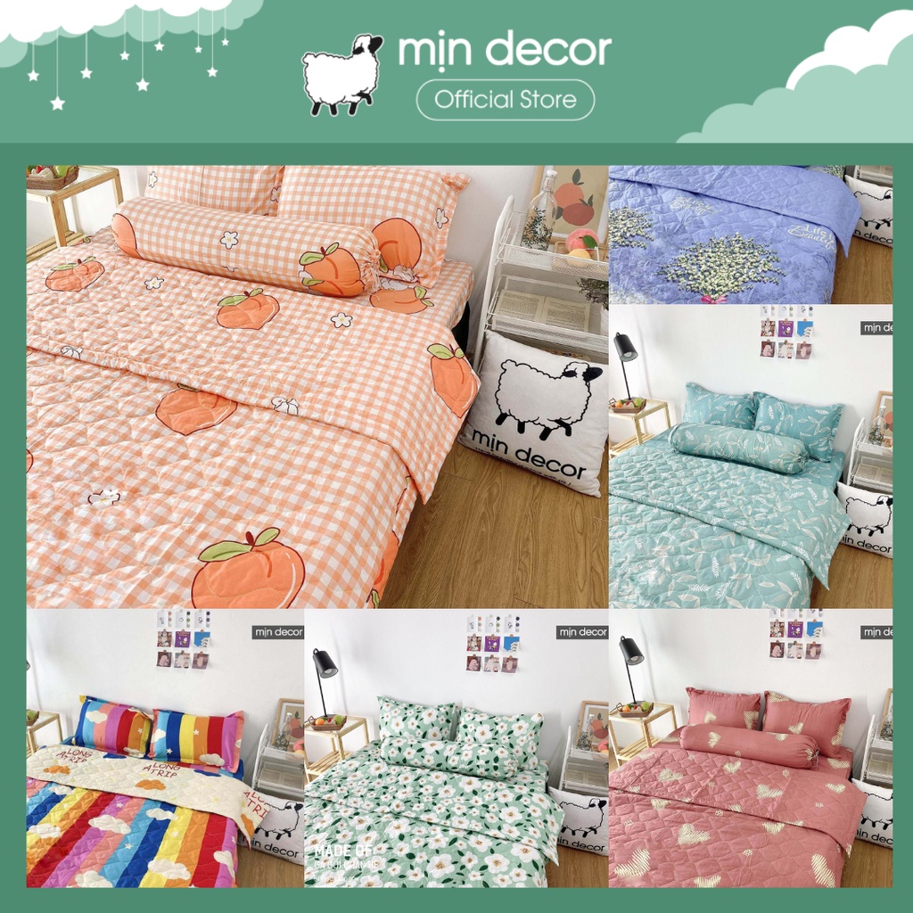Bộ chăn ga gối Cotton 3D Mịn Decor - Bộ ga giường CHĂN TRẦN bông mùa hè mềm mịn MIỄN PHÍ bo chun
