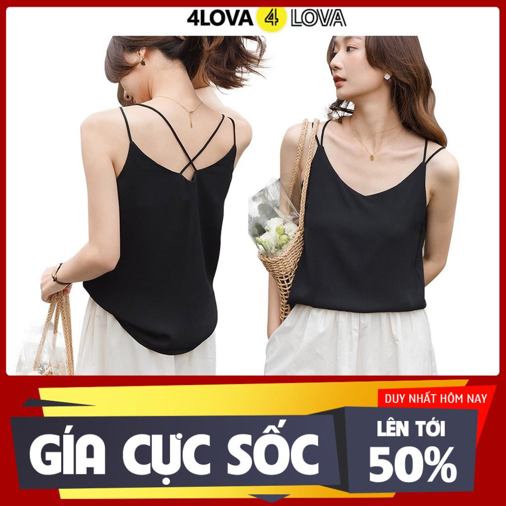Áo 2 dây trơn vải lụa satin 4LOVA thiết kế đan lưng sexy, sang chảnh 😍