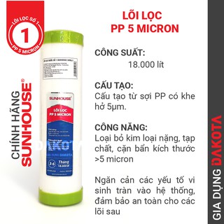 Bộ 3 lõi lọc thô chính hãng Sunhouse, lõi lọc 10 inch cho máy lọc nước RO