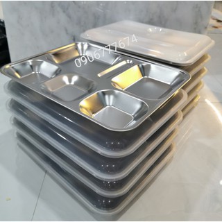 BỘ 10 KHAY CƠM PHẦN INOX 6 NGĂN (Có ngăn tăm)