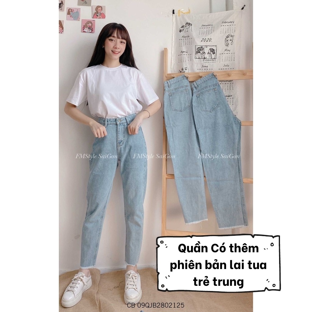 Quần jean nữ ống rộng ❤️ Cạp lưng cao màu xanh dáng ống suông chất bò dầy dặn trẻ trung LX41
