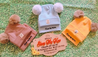 Set khăn mũ 2 quả bông