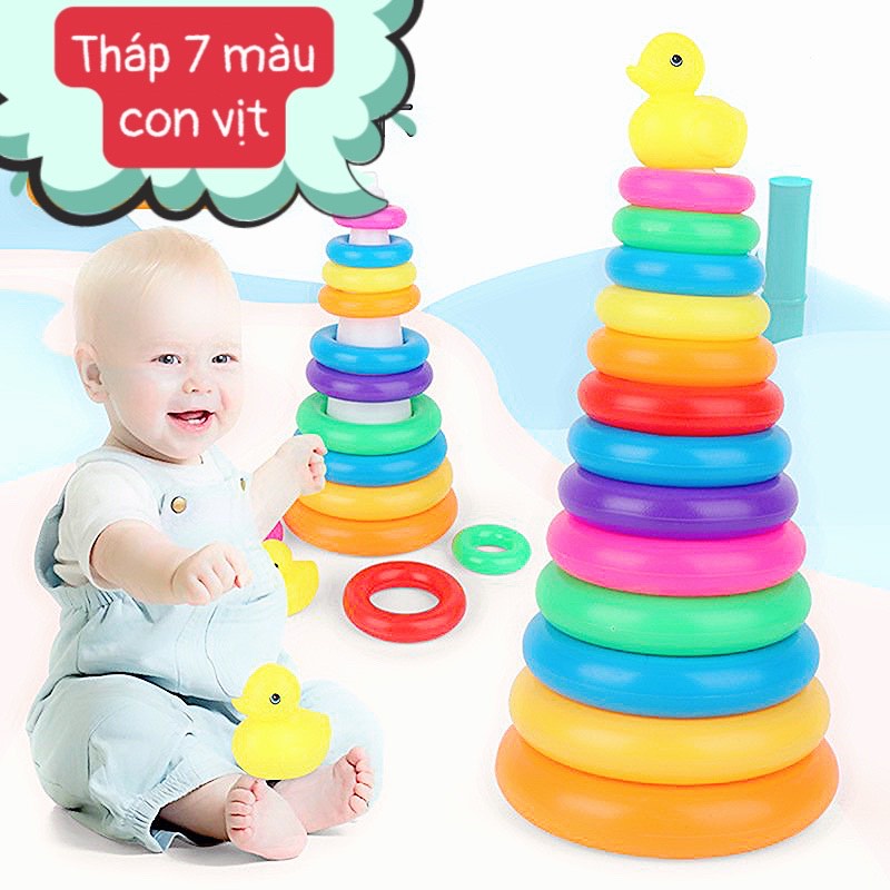 Đồ chơi trẻ em tháp xếp chồng vòng tròn vịt, đồ chơi thả vào chậu tắm cho bé