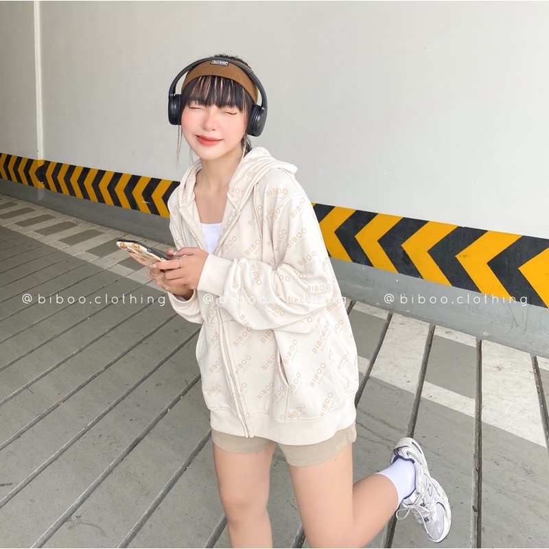 BIBOO - Áo khoác Hoodie Zip BIBOO FULL LOGO form rộng năng động chất liệu nỉ chân cua mịn đẹp