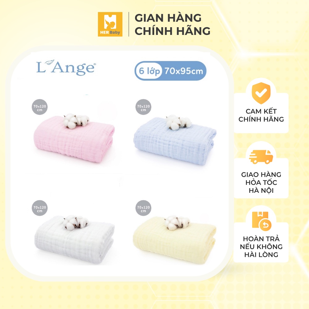 KHĂN TẮM VẢI BÔNG 6 LỚP L'Ange sợi bông thiên nhiên, chống sưng đỏ an toàn cho da bé Nhiều màu Đủ size - Herbaby