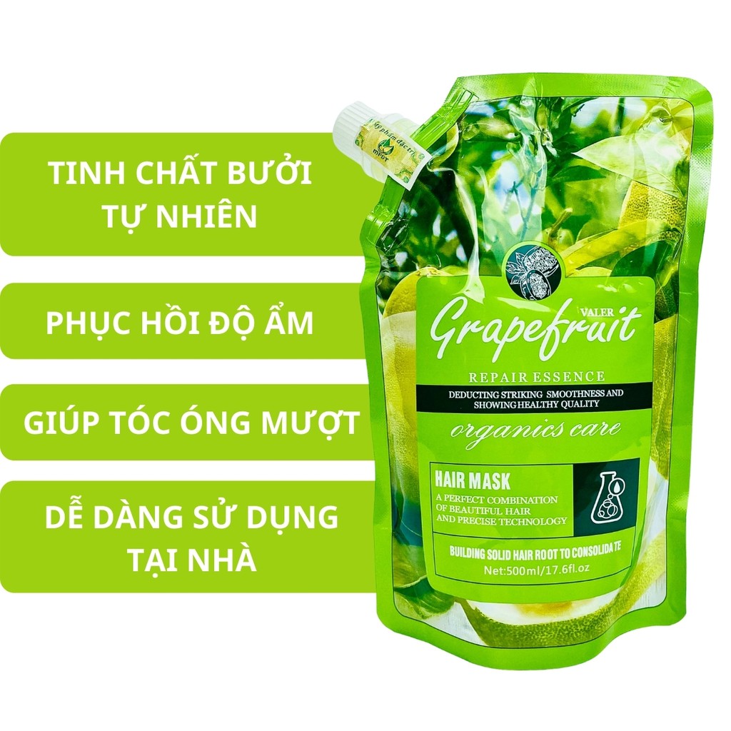 Kem ủ tóc phục hồi hư tổn GRAPEFRUIT VALER 500ml Hấp ủ tóc thẳng mượt, thành phần tinh chất bưởi, loại 1 có tem