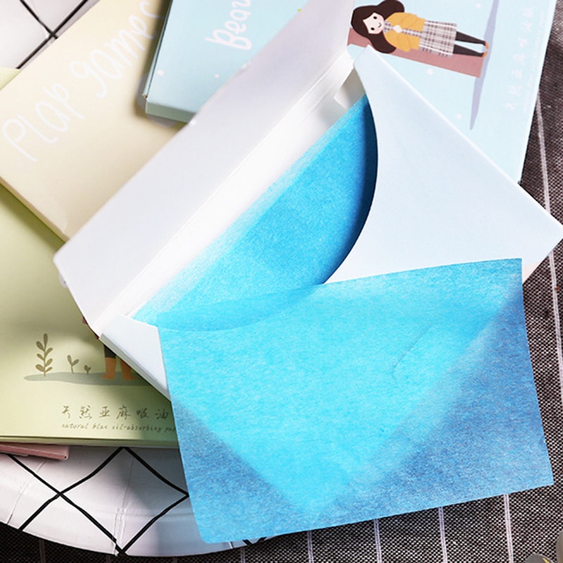[Hàng mới về] Hộp 50 miếng giấy thấm dầu màu xanh lam tự nhiên thiết kế gọn nhẹ dễ dàng mang theo
