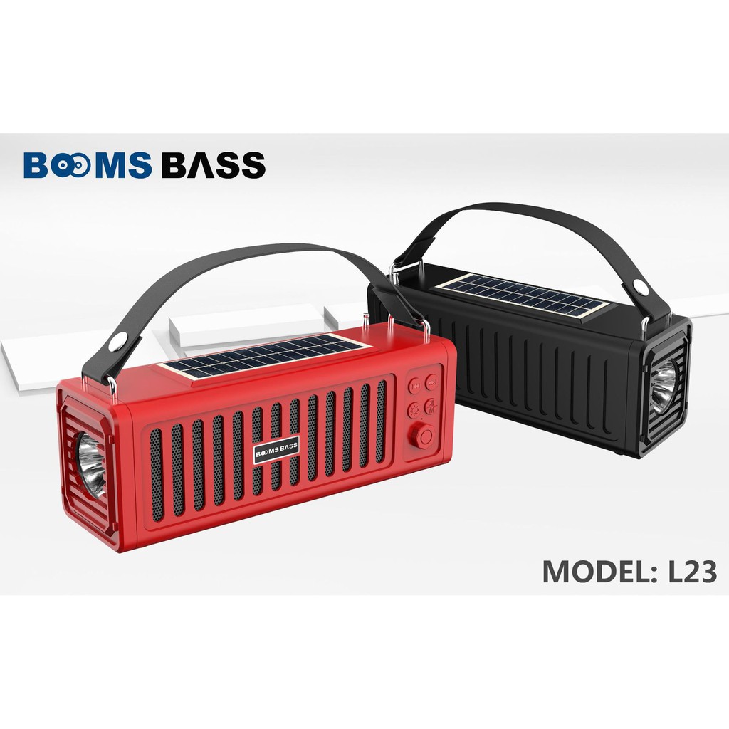 Loa Bluetooth BOOMBASS L23, sạc pin mặt trời, bass siêu trầm, hỗ trợ USB, Thẻ nhớ, ăng ten, đài FM và Đèn pin