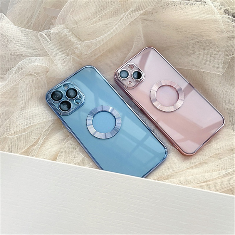 Ốp Điện Thoại iPhone 14 13 Pro max case ốp lưng điện thoại iphone 14 promax 14 plus Mềm Trong Suốt Chống Sốc Mạ Logo Sang Trọng Có Nắp Bảo Vệ Ống Kính Máy Ảnh Cho