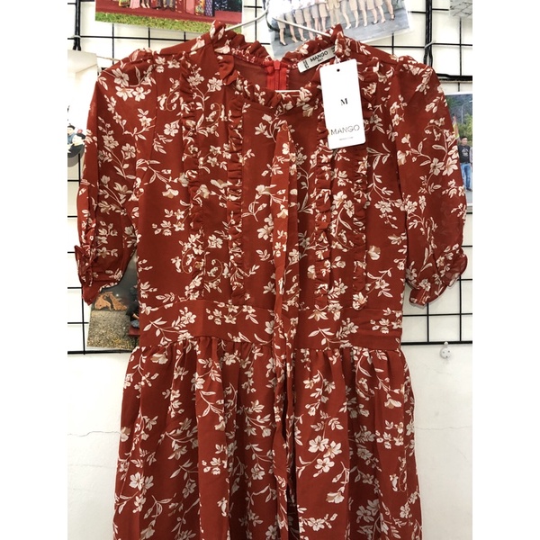 Pass váy hoa nhí điệu đà MANGO, Màu đỏ - Size M