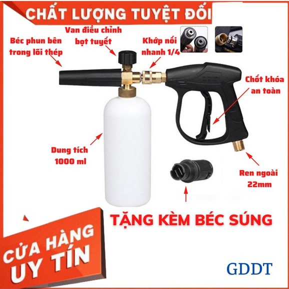 Bộ súng xịt rửa xe và bình tạo bọt tuyết cao cấp cho máy rửa xe áp lực cao, máy xịt rửa (Ren ngoài 22mm và 14mm)