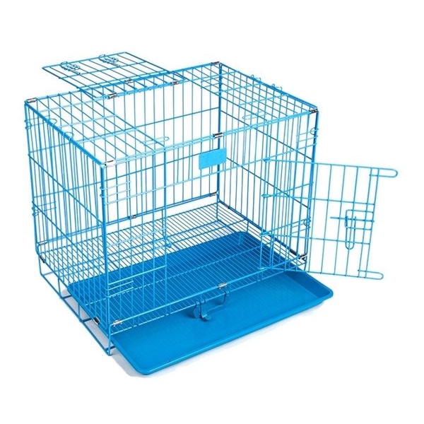 Lồng/ Nhà/ Chuồng sơn tĩnh điện 2 cửa, dễ dàng gập gọn, lắp, tháo (có kèm khay màu xanh) cho chó mèo size 70x50x50