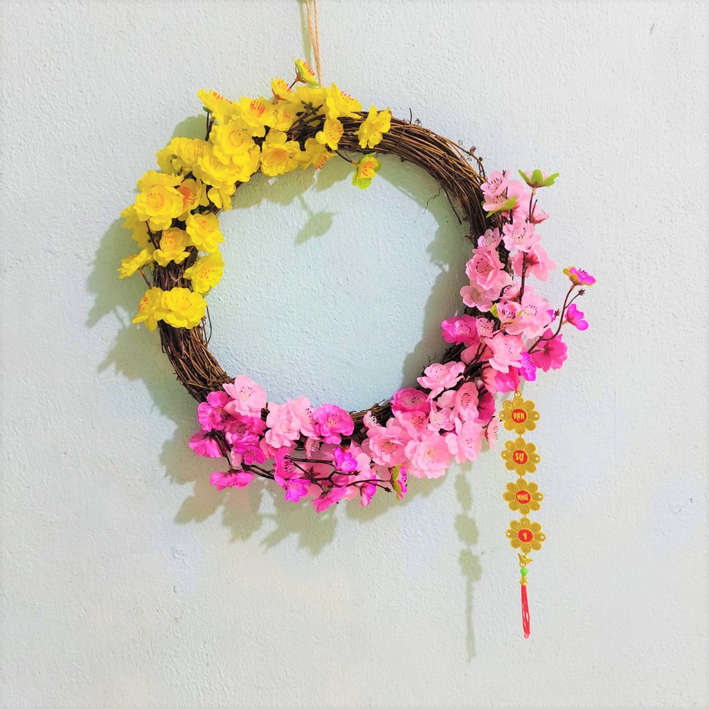 Vòng hoa mai hoa đào trang trí tết H06